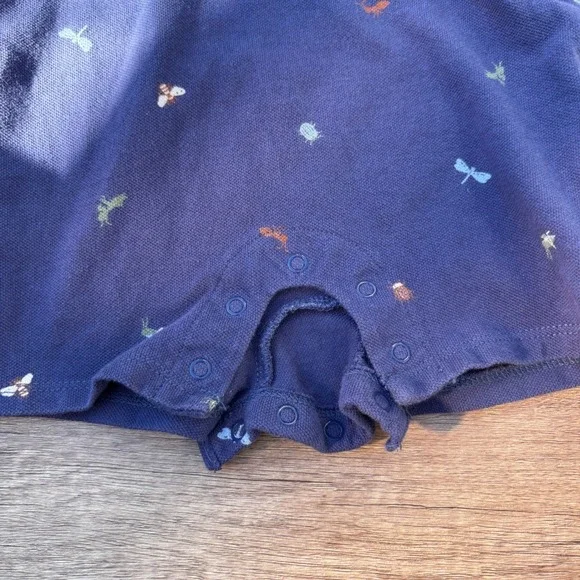 Janie and Jack Bug Romper Size 6-12M Navy Short Sleeve One Piece Spring Summer - Picture 4 of 10
